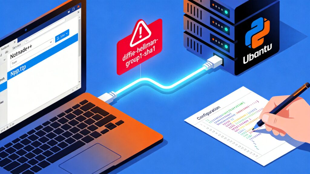 解决 NppFTP 连接 Ubuntu 时 "diffie-hellman-group1-sha1" 算法缺失错误